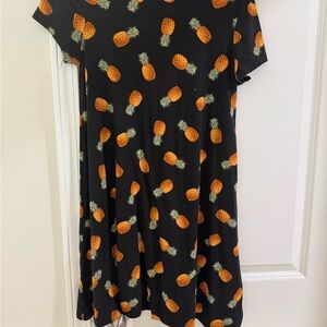 Pineapple Print Black T shirt Dress